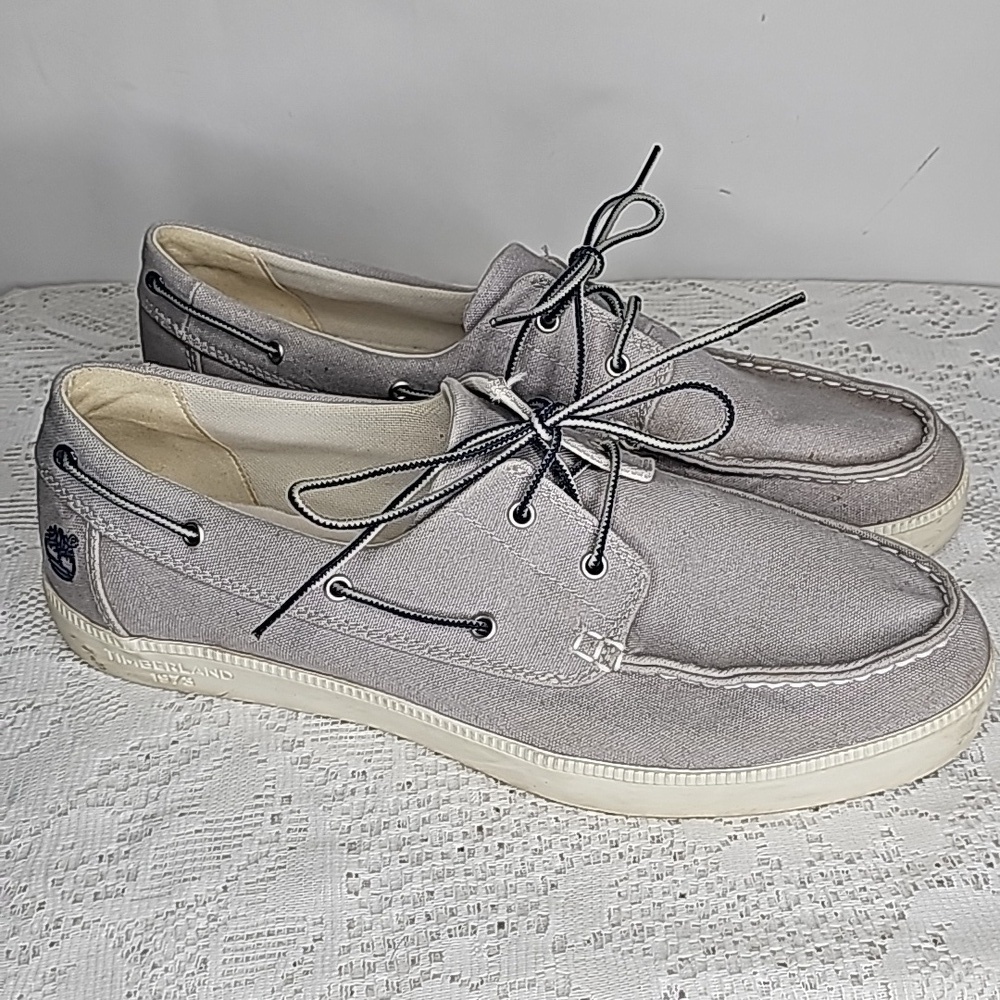Timberland Newport Bay 2 gray grey canvas eye boat shoes sz 12